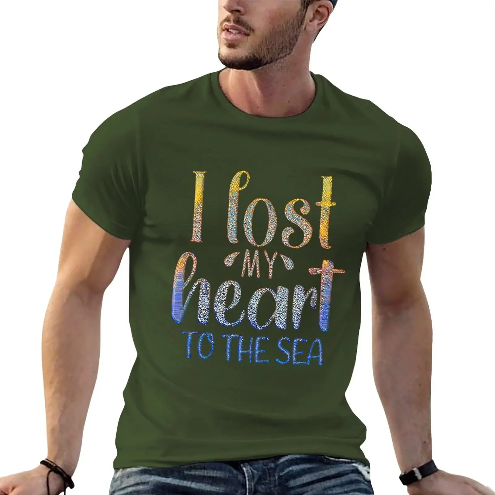 

New I Lost My Heart to the Sea. (Gold and blue) Another version. T-Shirt quick drying shirts graphic black t shirts for men