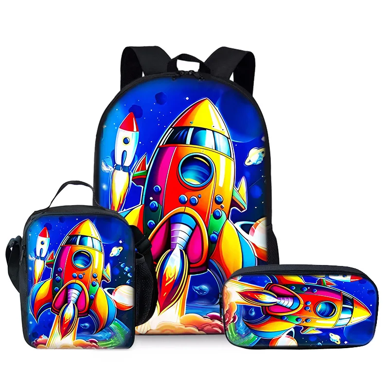 Trendy Popular Novelty rocket 3D Print 3pcs/Set Student School Bags Laptop Daypack Backpack Crossbody Lunch bag Pencil Case