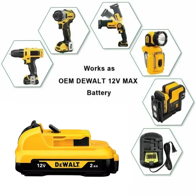 12V2Ah DEWALT battery, wireless charging lithium-ion battery, DCB120,  DCB124, DW089LG, DCD701F2 DCF8 DCD706 DCD700 power tool