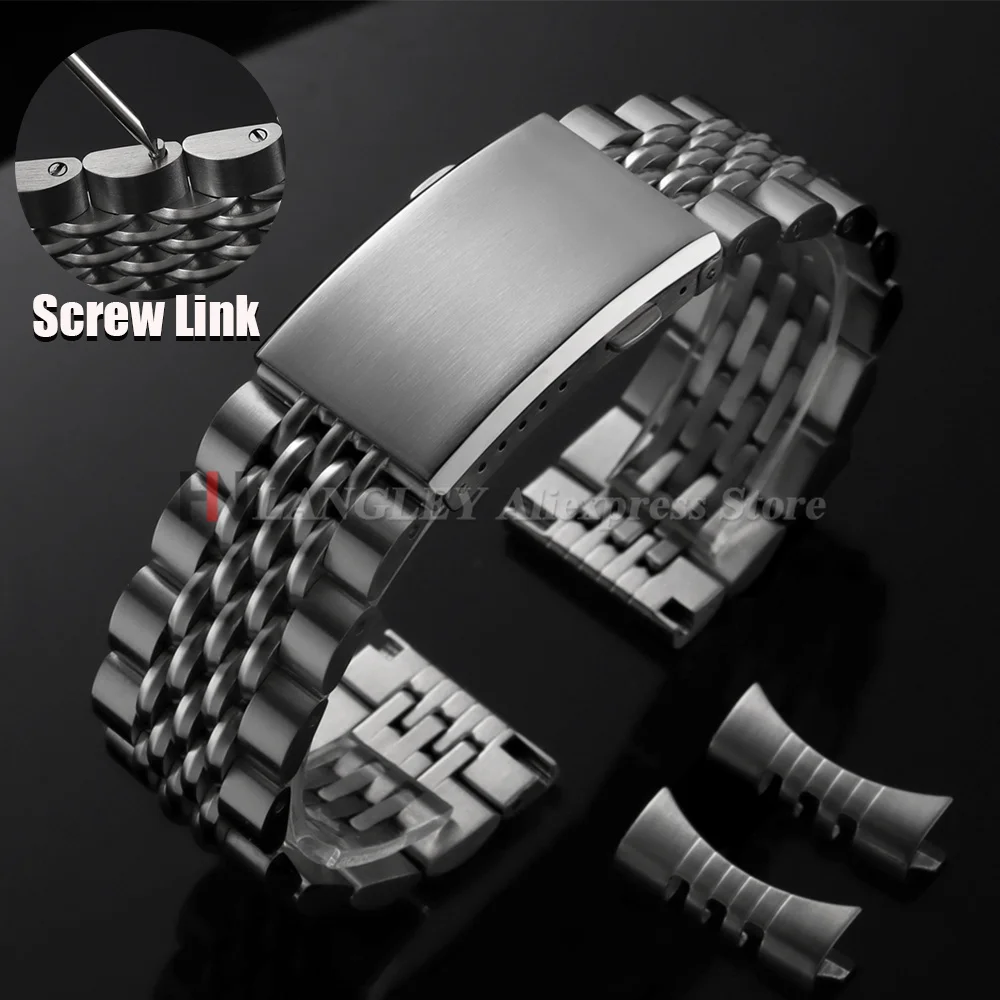 Bracelet de montre en acier inoxydable massif, extrémités droites/courbes, 20 mm 22 mm, maillons à vis, bracelet métallique de luxe pour Seiko, pour Jubilee