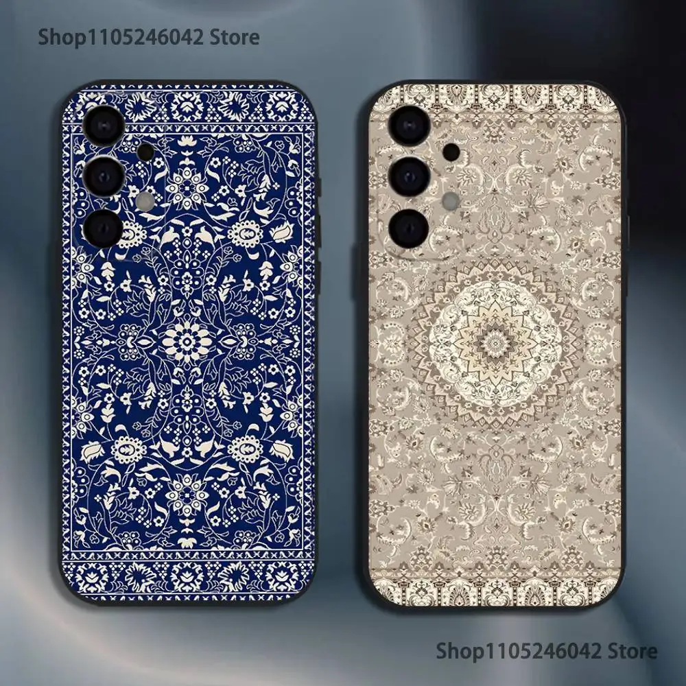

Persian Carpet Floral Pattern Shockproof Phone Case For Samsung S25,S24,S21,S22,S23,S30,Ultra,S20,Plus,Fe,Lite,5G Black Cover