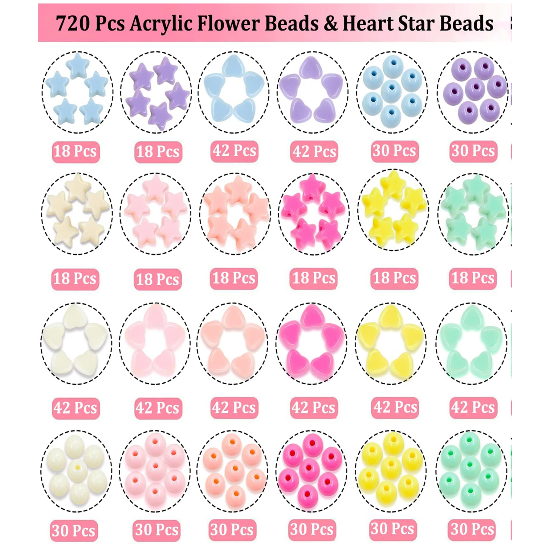 Kit di perline acriliche Makaron per la creazione di gioielli fai da te braccialetto collana accessori scatola 720 pezzi cuore Bead Star Cute Kid