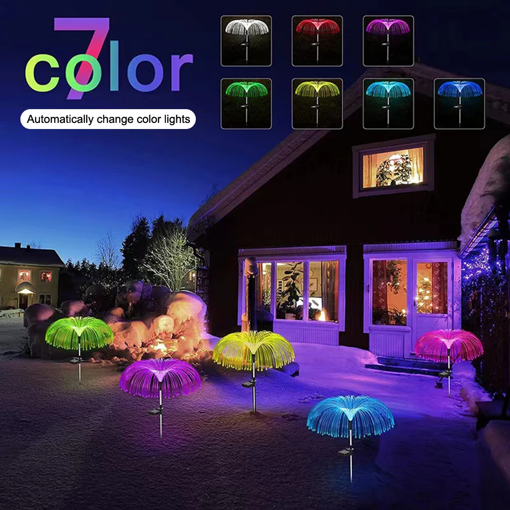 2pcs Solar Jellyfish Light Outdoor Waterproof Garden Landscape Light LED Fiber Optic Light Color Changing Yard Pathway Light