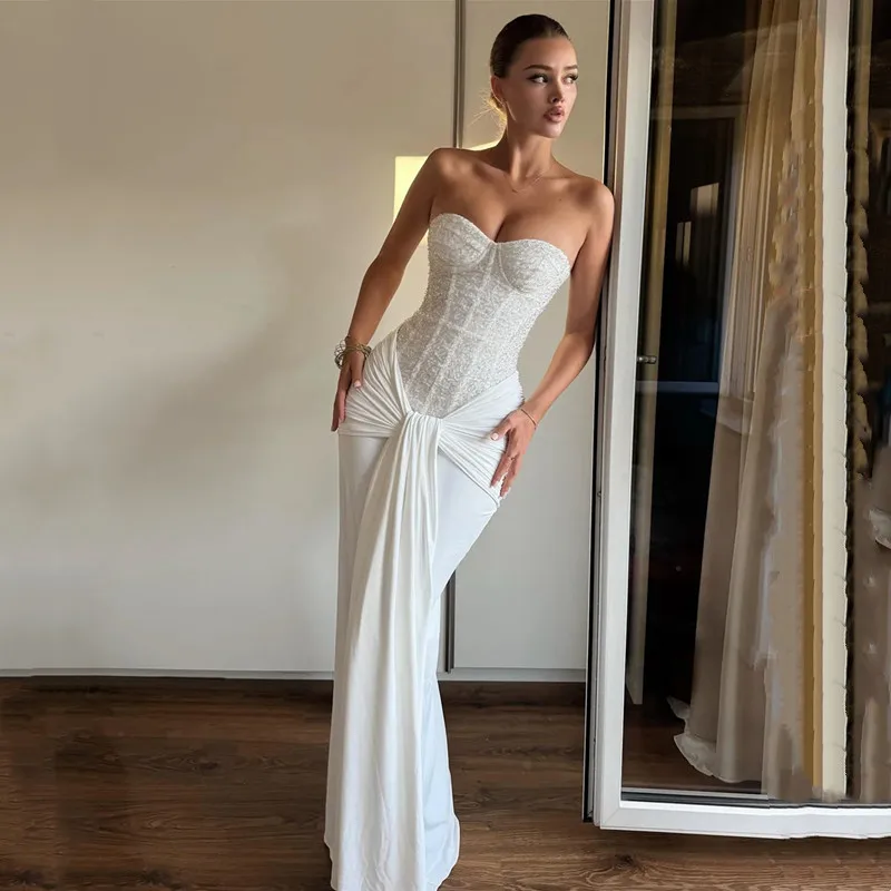 Customized Elegant Mermaid Beaded Wedding Dress Sexy Strapless Open Back with Zipper Wedding Gown Simple Sleeveless Robe 2026