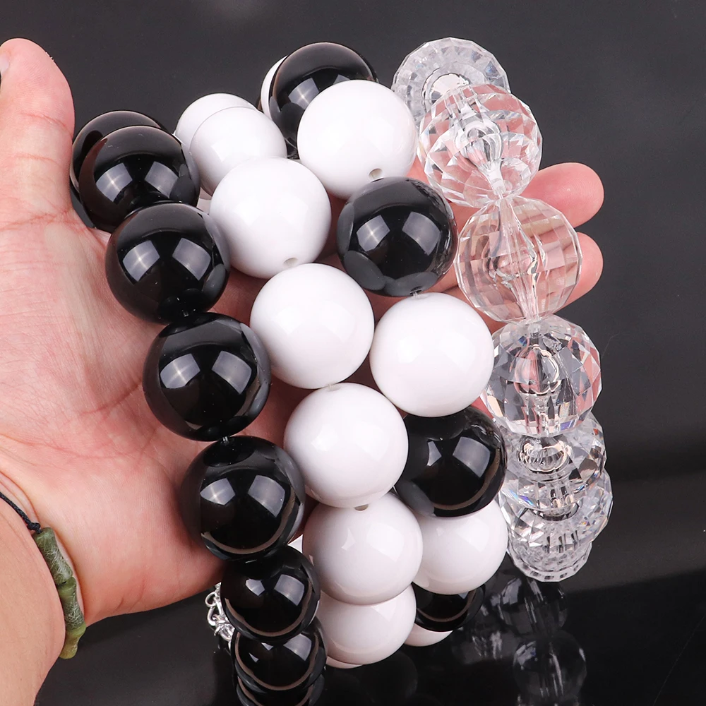 FishSheep Statement Big White Black Acrylic Ball Choker Necklace for Women Large Oversized Clear Beads Collar Necklace Jewelry