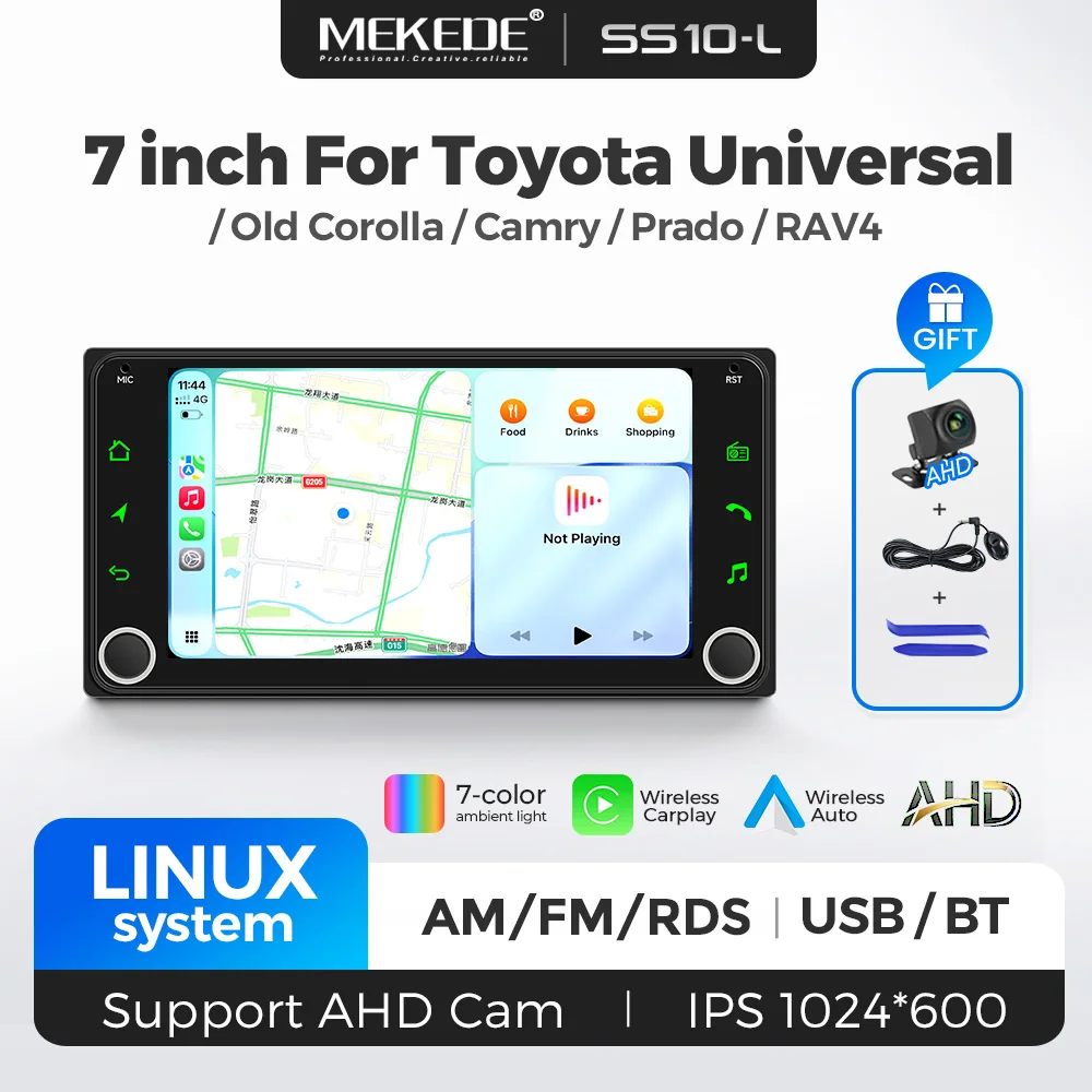 MEKEDE 7inch Wireless Carplay Android Auto Linux Screen for Toyota RAV4 Corolla Camry Echo Alphard FJ Cruiser Car Radio FM RDS