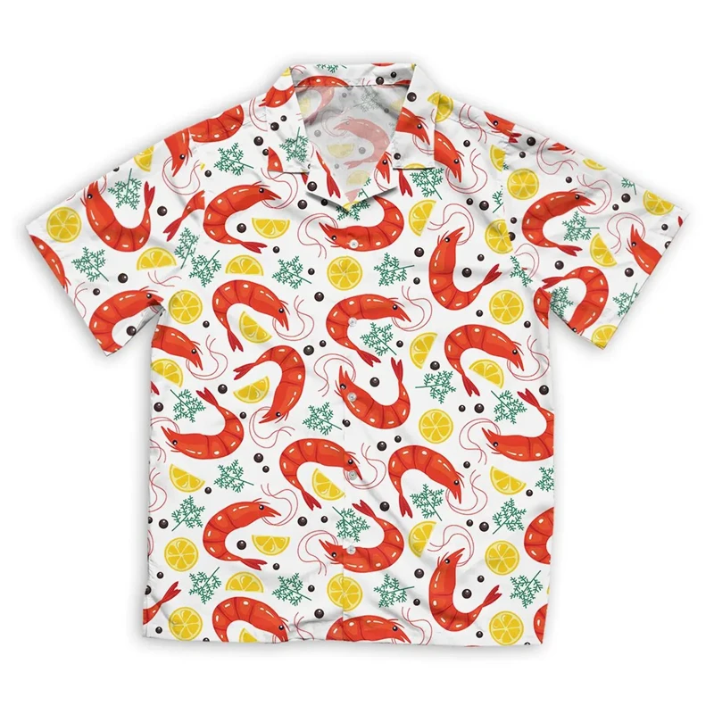 

2025 Trendy Cool Fashion Lobster Seafood Shirts Beach Party 3d Print Hawaiian Shirt Short Sleeve Oversized Blouse Lapel Shirts