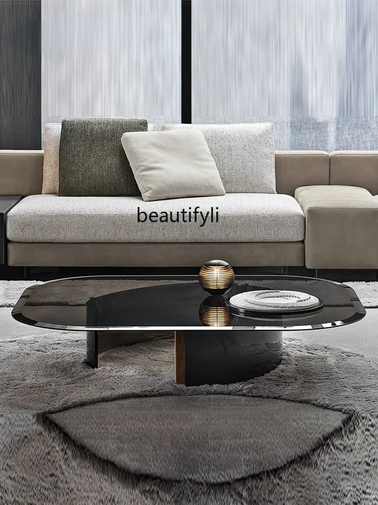 Light Luxury Tempered Glass Coffee Table Stainless Steel Living Room Small round Table High-End Custom Furniture