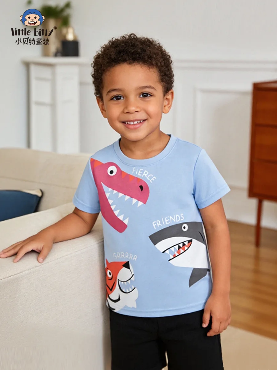 

Summer Cartoon Animal Print round Neck Short-Sleeve Shirt for 1-Year-Old Boys 3-8 Years Old Children's TClothing