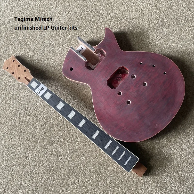 CN403CB403 Red Flamed Maple+Solid Mahogany Body 22 Frets Mahogany Neck One Set for Tagima Mirach DIY Authorised T-O-M Bridges