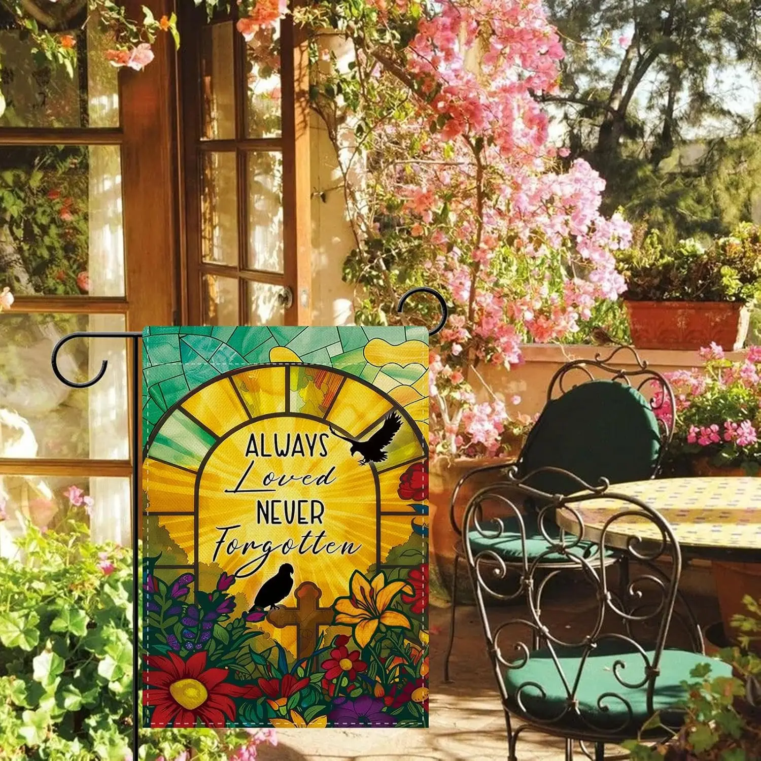 Dyrenson Christian Memorial Stained Glass Garden Flag, Religious Always Loved Never Forgotten Yard Outside Home Decoration S ZZM