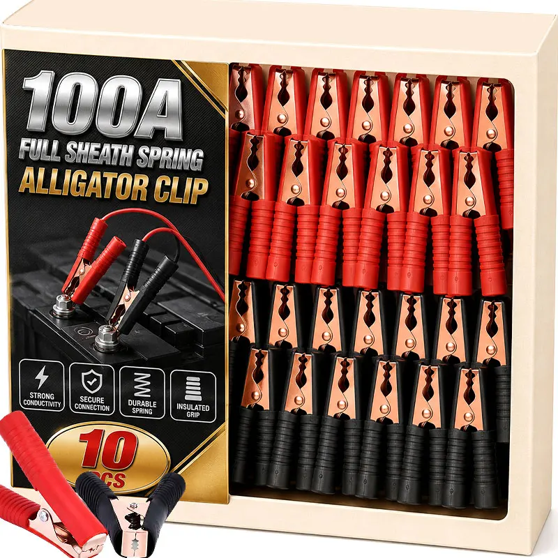 1-10Pcs 100A Full Tube Spring Alligator Clips Battery Clamps Plug Power Connector Red Black Insulated Alligator Clips Accessory