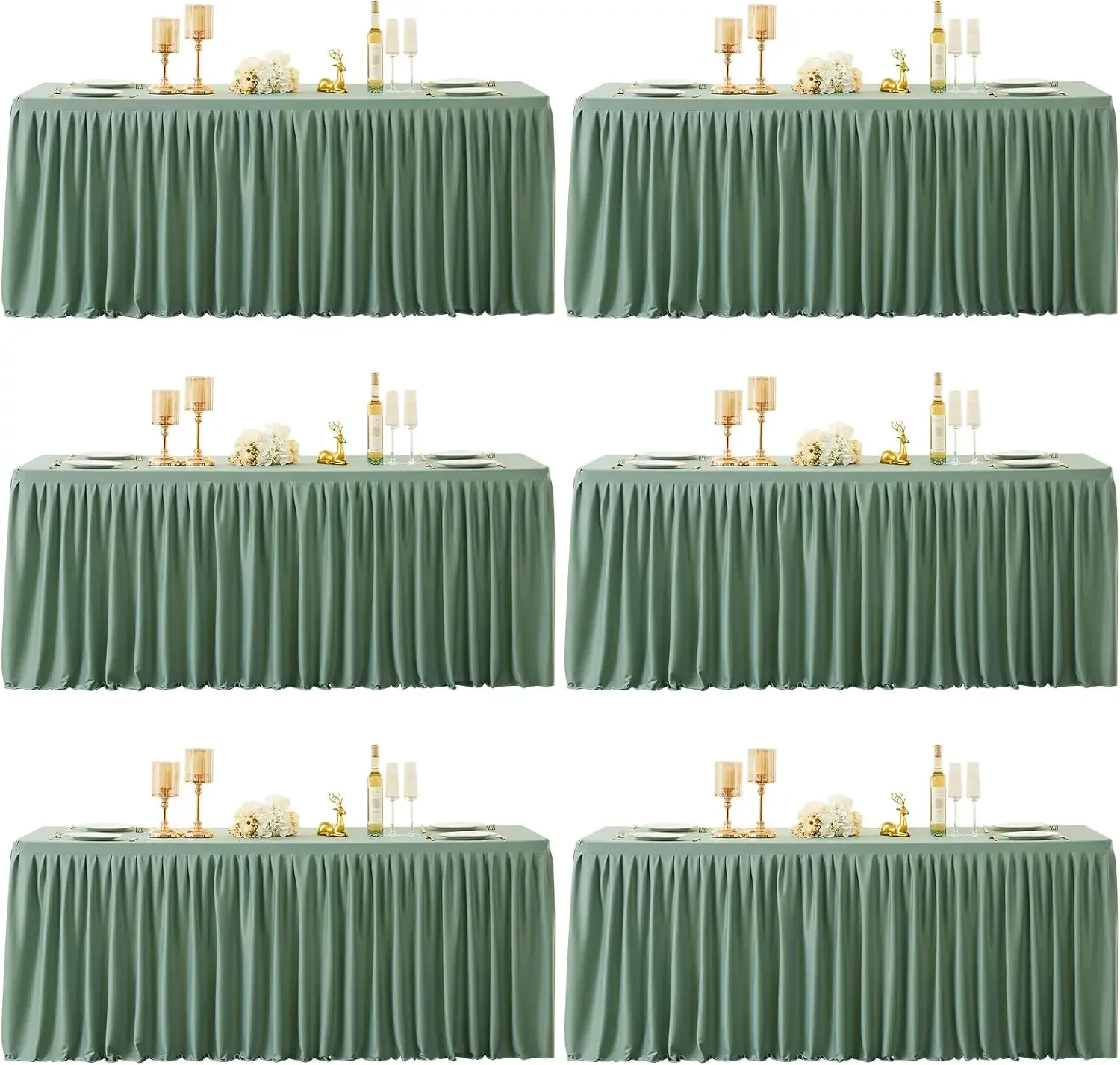 6 Packs Sage Green Tableclothes for 8 Foot Rectangle Tables, Wrinkle Free Fitted Table Cloth 8ft Stretch Table Cover with Skirt