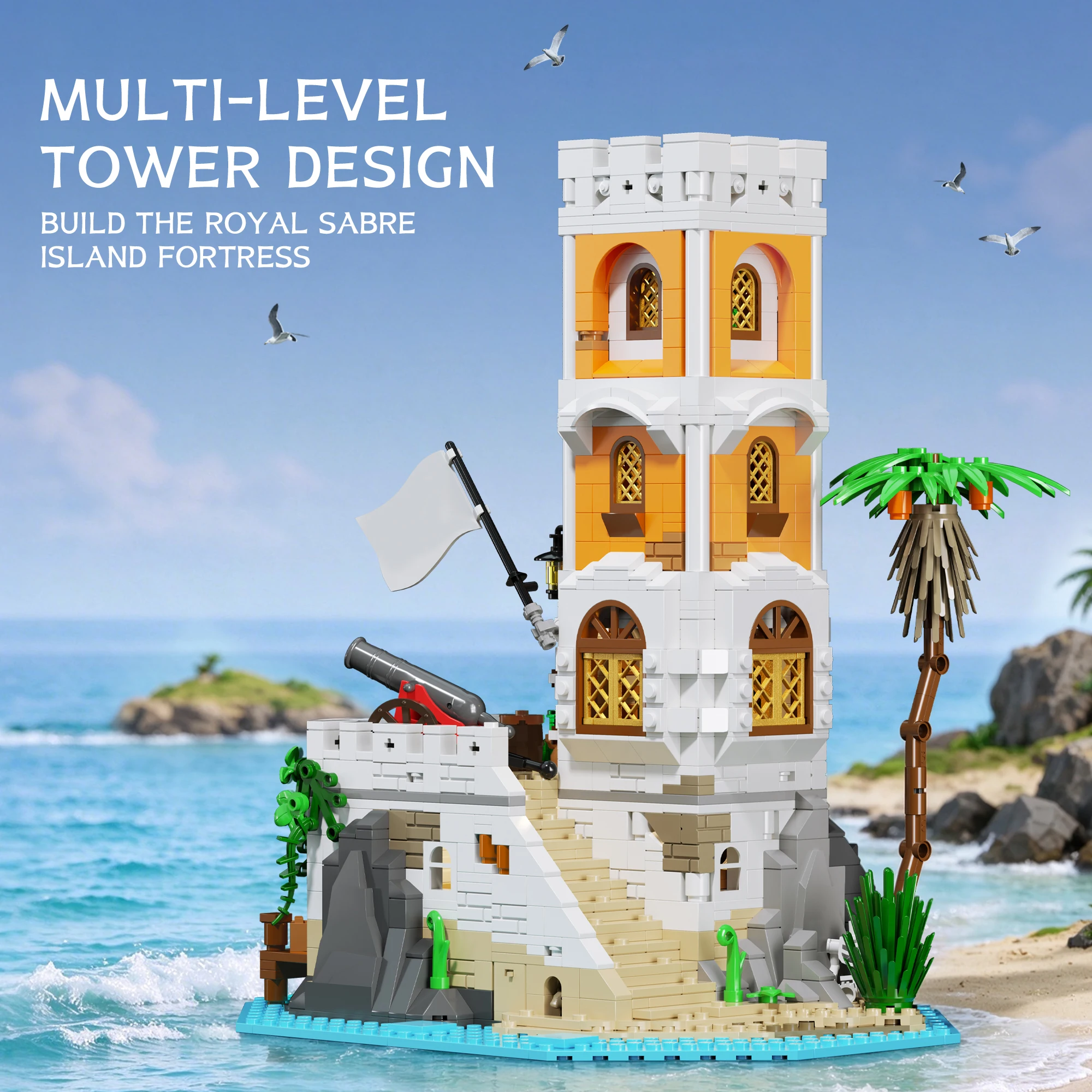 1488PCS Pirate Island Fortress Building Blocks Sabre Island Model Bricks With Light DIY Toys Desktop Ornaments Holiday Gifts