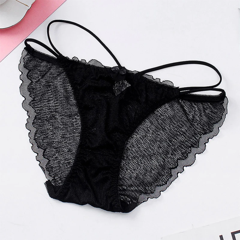 3 Articles Solid Cute Lace Bow Knot Semi Sheer Briefs Comfy Breathable Stretchy Intimates Panties Women\'s Lingerie  Underwear