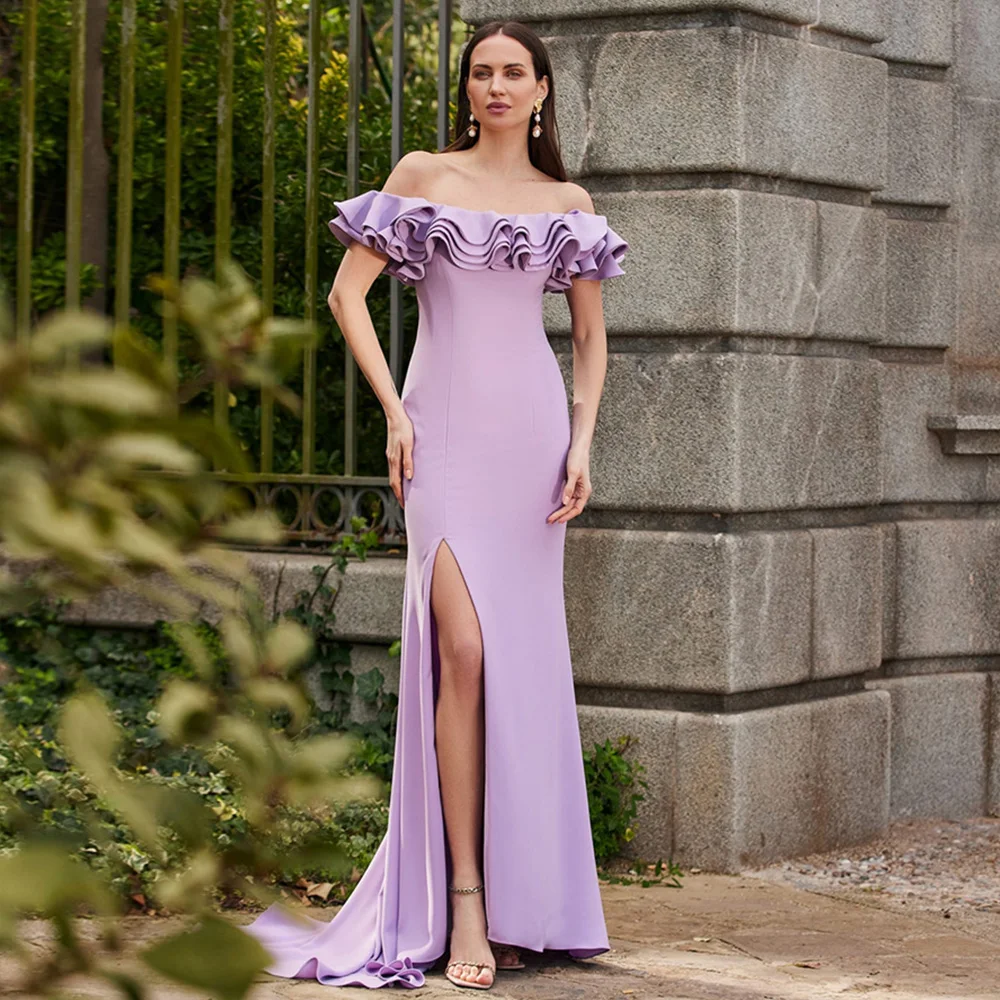 High Quality Evening Dresses Off the Shoulder Ruffle Side Split Mermaid Formal Party Gowns for Women Trumpet Simple Evening Gown