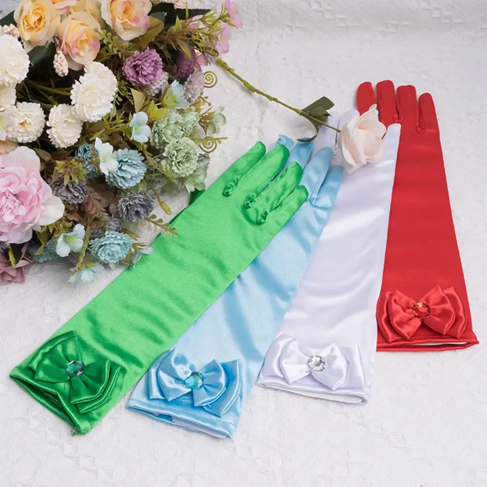 Недеформируемые перчатки с отверстиями для большого пальца, красочные перчатки с бантом-бабочкой для детских выступлений на сцене, вечеринок, юбка принцессы