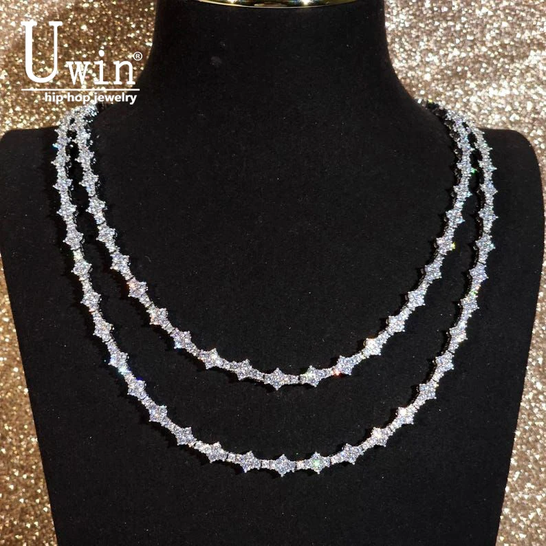 

Uwin Iced Out Cross Honeycomb Tennis Chain Necklace Prong Setting 5A Cubic Zirconia Choker HipHop Fashion Jewelry For Party Gift