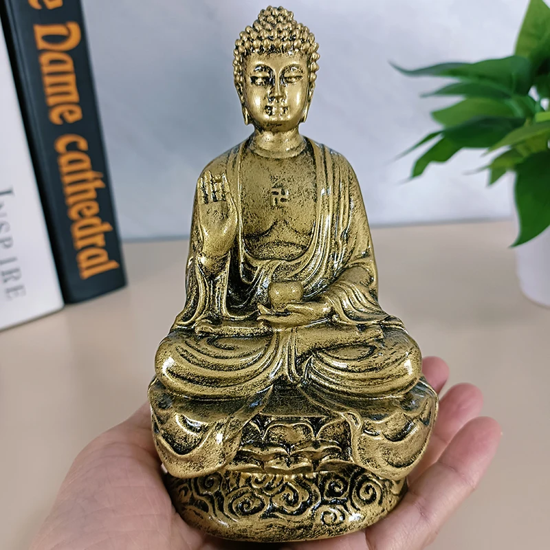 14cm Bronze Medicine Buddha Statues Ornament Resin Feng Shui Lucky Shakya Muni Buddha Sculpture Home Office Garden Decoration