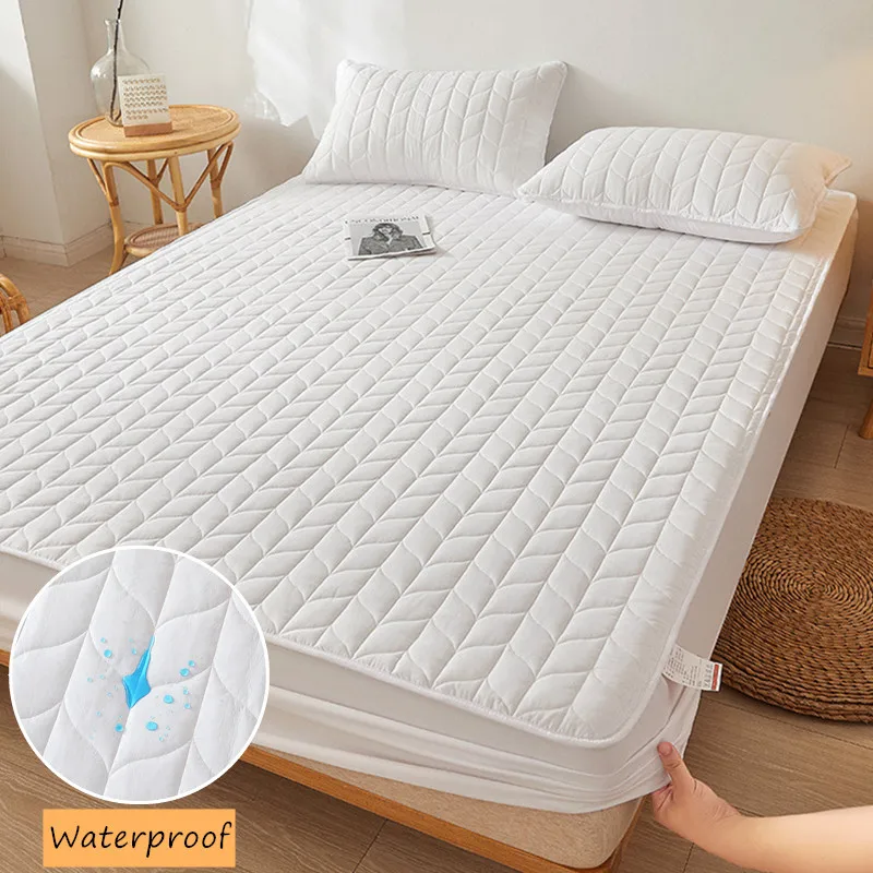 

Waterproof Mattress Cover Quilted Bed Covers White Fitted Sheet tampa de colchão Home Bedspread Elastic Bedsheet(No Pillowcase)