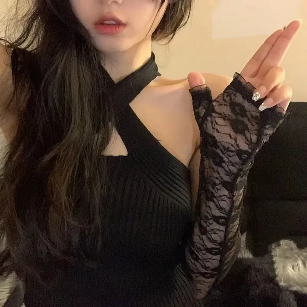 شبكة صيد السمك Bowknot قفازات طويلة للنساء الدانتيل كشكش أصابع قفازات القفازات JK لوليتا Kawaii قفازات بيضاء UV Protection2026