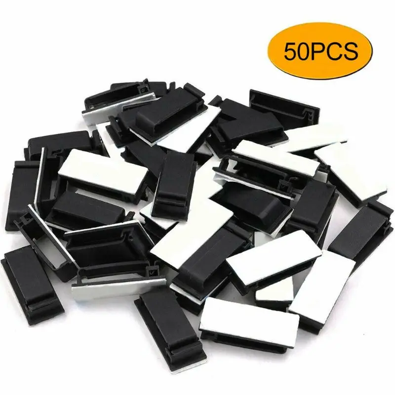 Sujetadores pared, organizador cables, autoadhesivo, Clip gestión cables fijo, 50 Uds.