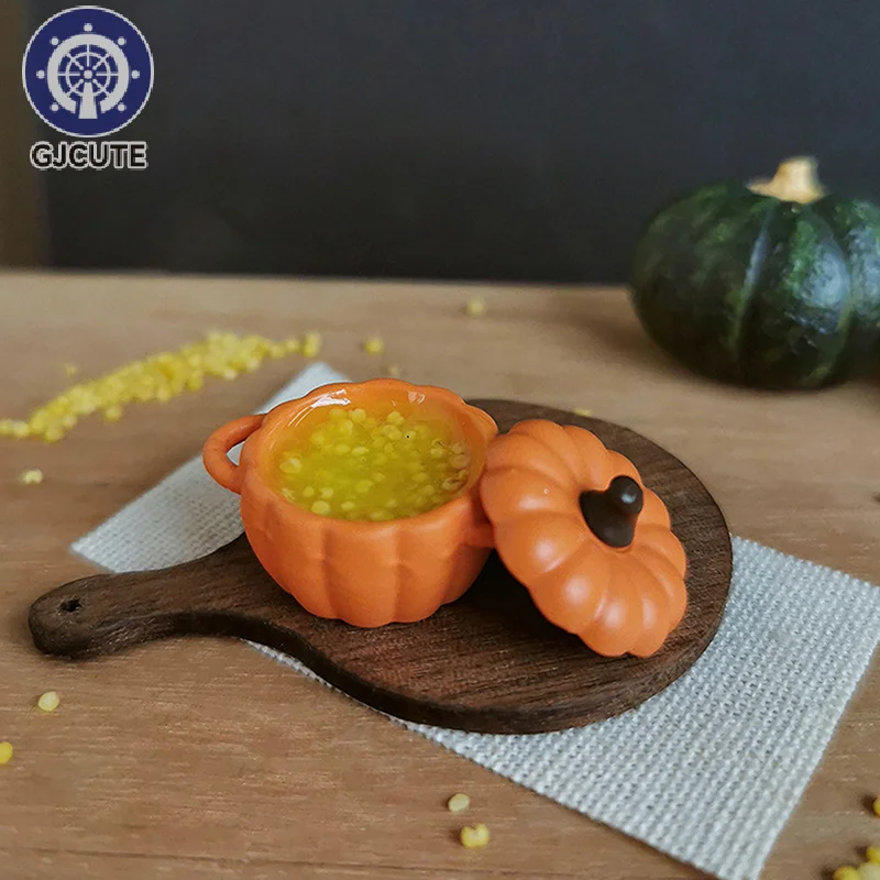 ตุ๊กตามินิฟักทองซุปหม้อจําลอง Millet โจ๊ก Miniature บ้านตุ๊กตาห้องครัวอุปกรณ์ตกแต่งฮาโลวีน