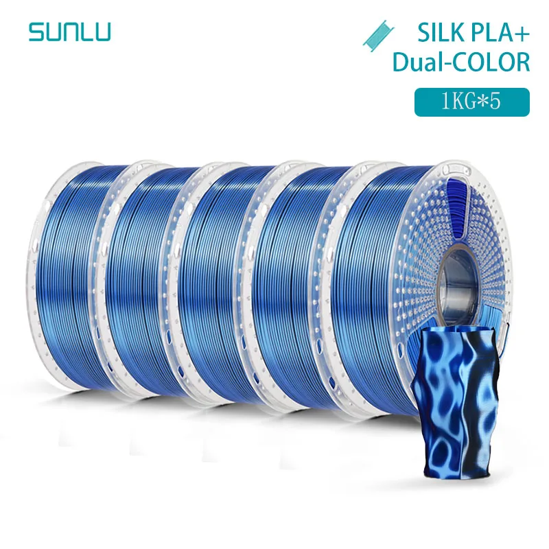 SUNLU 5KG ZIJDE / Dual / Triple / Vier kleuren 3D-printerfilament 1,75 mm 1000 g spoel (2,2 lbs) Netjes filament Geschikt voor de meeste FDM-printers