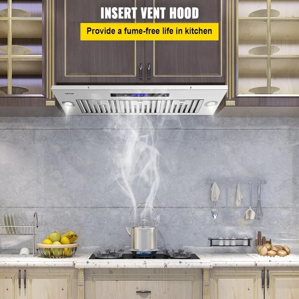 Insert Range Hood, 900CFM 4-Speed, 36 Inch Stainless Steel Built-in Kitchen Vent with Touch & Remote Control