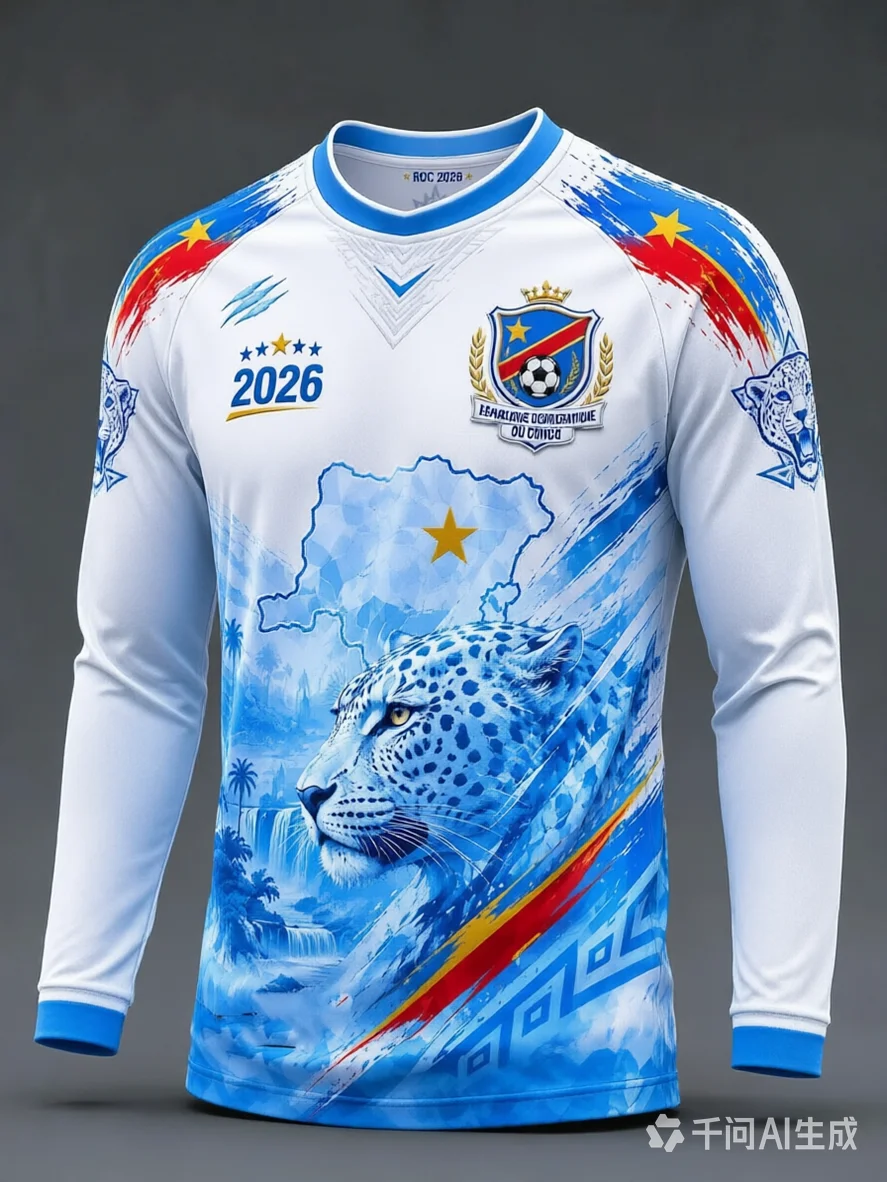 2026 DR Congo Leopard Map Full 3D Print Long Sleeve Football Jersey, Quick Dry Casual Training Tops for Men Women