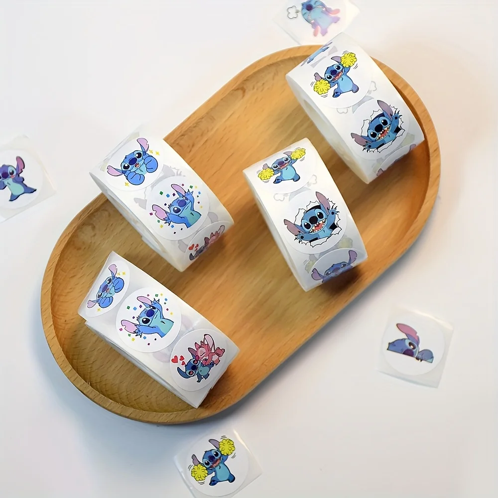 500PCS/Roll Disney Stitch Sealing Graffiti Stickers Cute Cartoon Anime Lilo & Stitch Stickers Round Diy Decor Album Diary Labe