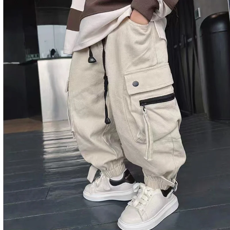 Boys Casual Cargo Pants Spring Autumn Big Kids Sport Long Pants Teenage Streetwear Baggy Trousers Children Fashion Joggers Pants