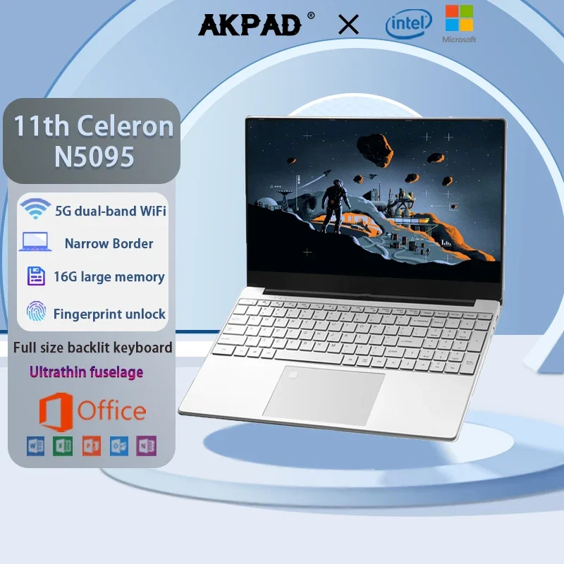 2024 Intel Celeron N5095 Windows 10 11 Ram 16GB Rom  256GB 512GB 1TB 2TB SSD Computer 2.4G/5.0G Wifi Bluetooth Gaming Laptop