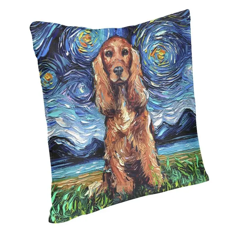 Red Cocker Spaniel Starry Night Cushion Cover 45x45cm Soft Pet Dog Pillow Case for Car Square Pillowcase Bedroom Decoration