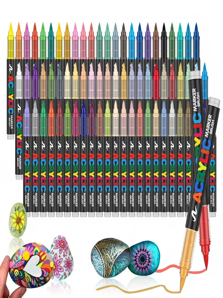 Acryl markeringen Penseeltip verfmarkering 12-72 kleuren acrylverfpen voor Rock Canvas Hout Keramiek Volwassen Kleurplaten DIY Ambachten - afbeelding 2