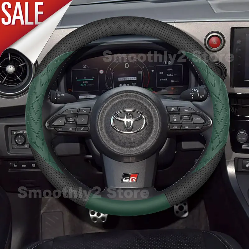Leather Car Steering Wheel Cover For Toyota GR YARIS 2026 2025-2020 Non-slip Auto Steering Cover Toyota GR YARIS Accessories