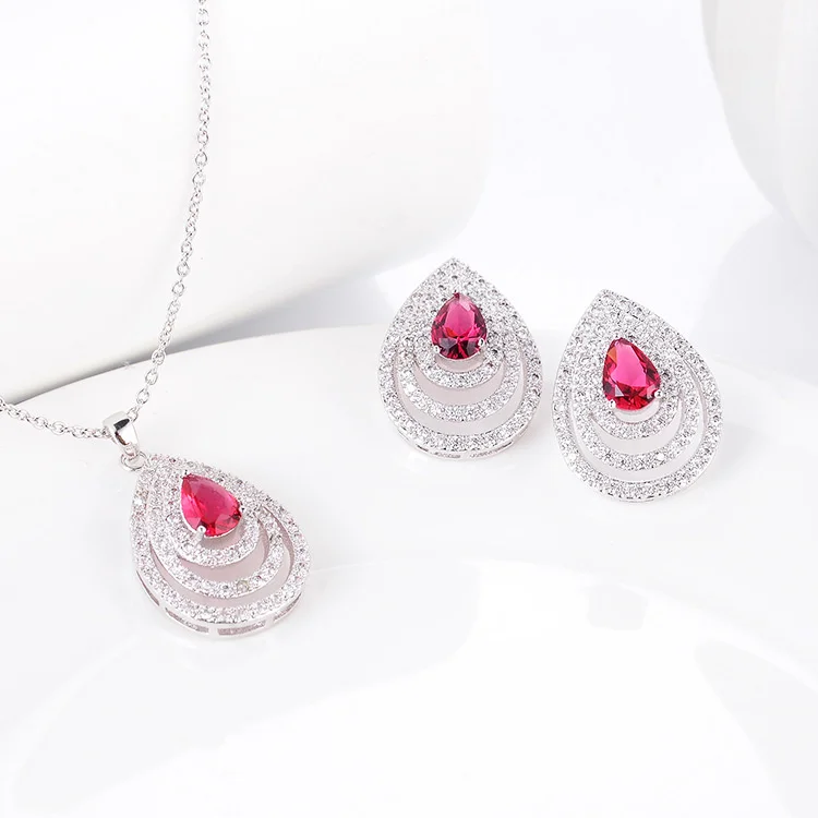 brand genuine Luxury real jewels Bright and elegant beauty small suit, water drop necklace, female set with color zircon hollow