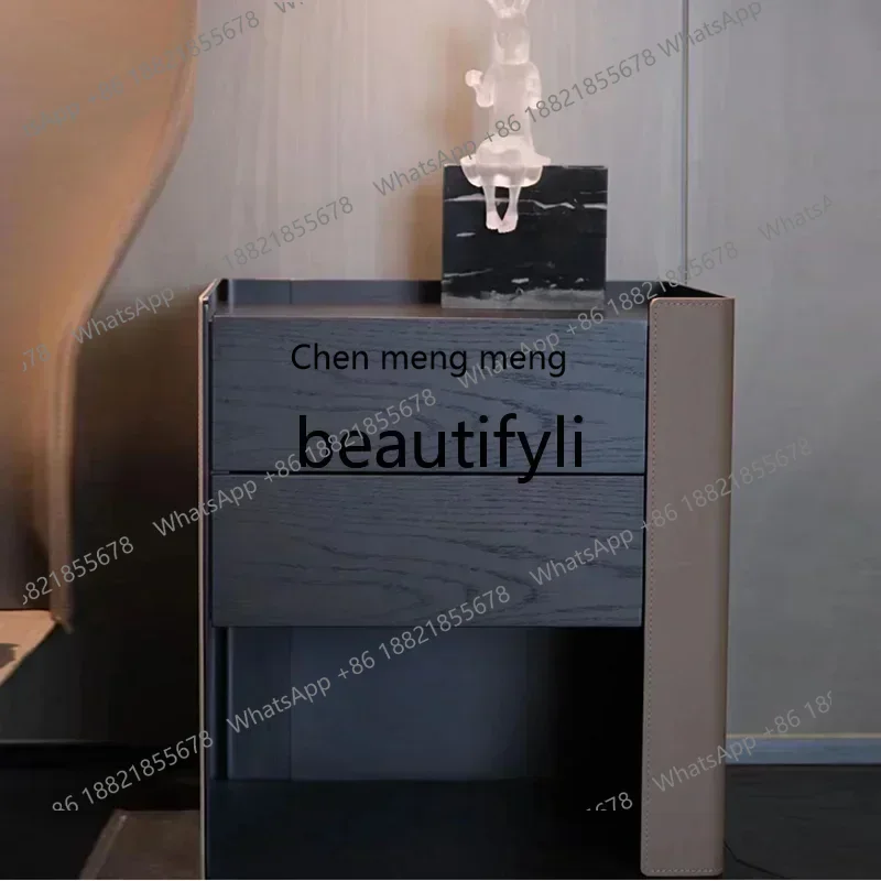 

P178 Saddle leather bedside table Bedroom Italian minimalist designer solid wood bedside table designer locker