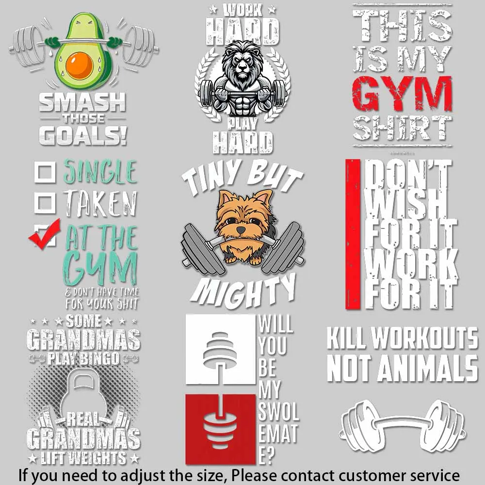 Gym Motivational Iron On Transfer Sticker Dumbbell Lion Work Hard Play Hard Fitness Quote Design Quick - drying Heat Transfer