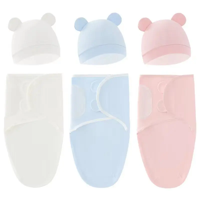 0-3Months Newborn Baby Sleeping Bag With Hat Set Adjustable Baby Swaddle Blanket Summer Thin Breathable Soft Cotton Boys Girls