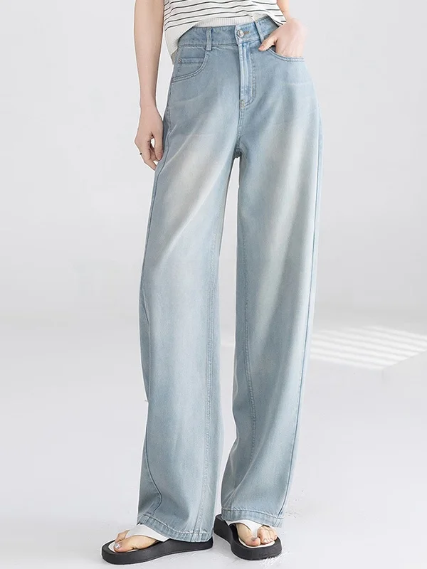 

High Waist Straight Leg Silk Denim Jeans Women's Spring Summer New Sle Slimming Loose Fit Banana Pants Commute Sle