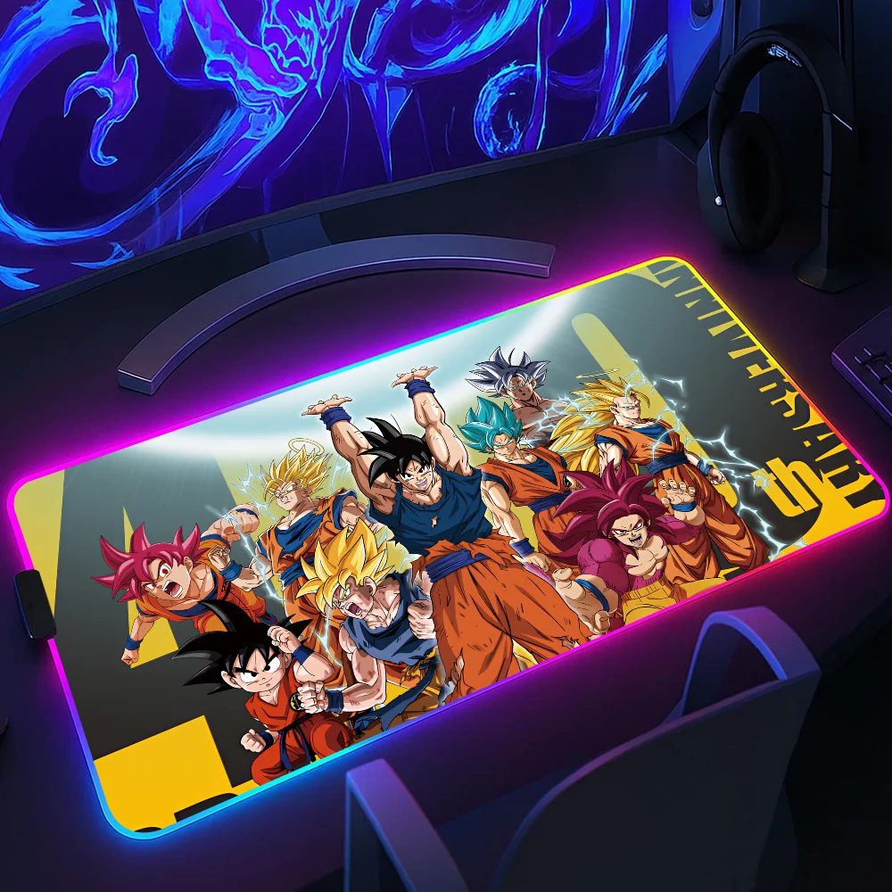 Anime D-DRAGON BALL Goku Kakarot Mouse Pad RGB LED Light Non-Slip Rubber Base Waterproof Office PC Home Desk-Mat USB Large Game