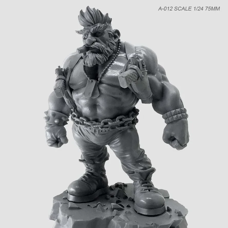 Kits de figuras 1/24 (75mm) Qq Muscle soldado de resina de doble cabeza para hombre incoloro y A-012 autoensamblado