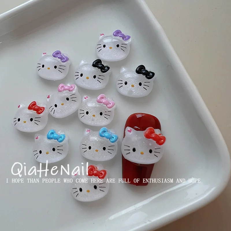 20pcs Sweetheart Cute Ice through Hello Kitty Bow mini cartoon nail charms resin DIY nail decoration nail art jewelry