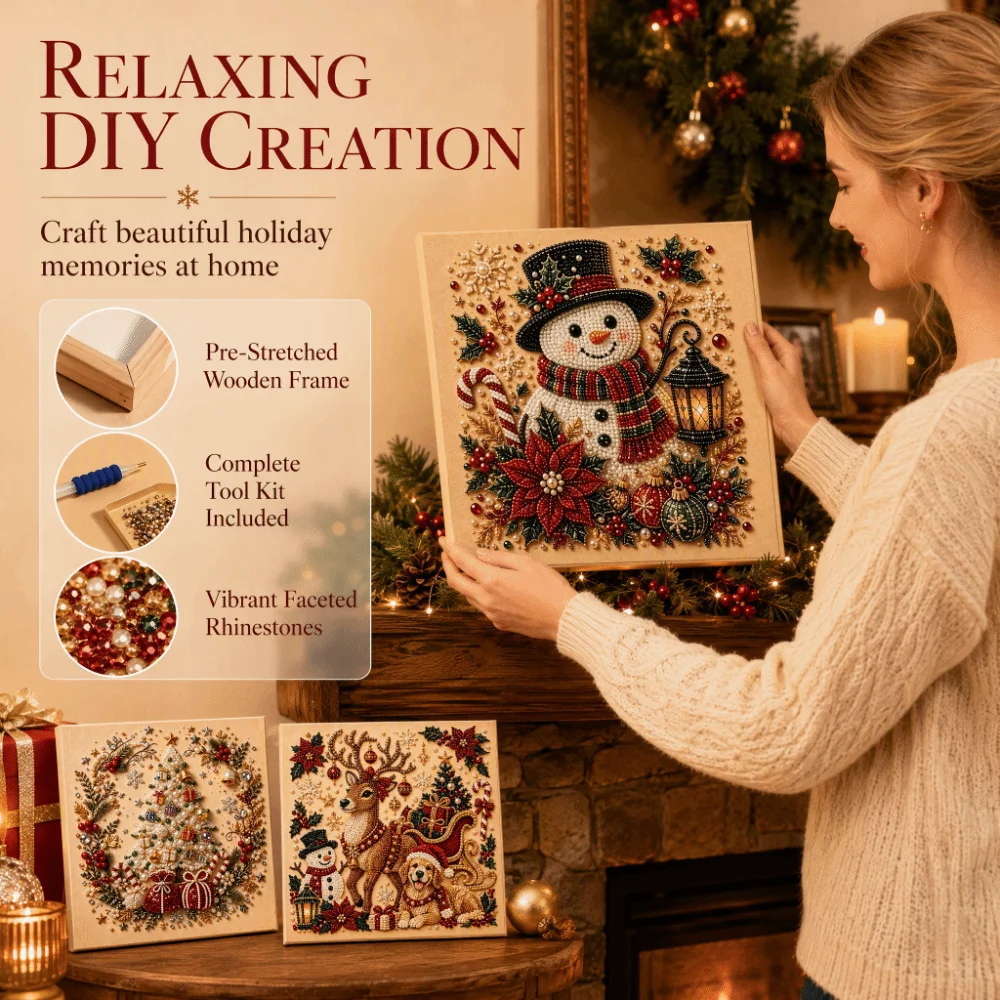 2D Flat DIY Diamond Painting Kit Wood Framed Beginner-level Christmas Craft Kit Cartoonish Stress Relief Living Room Wall Art