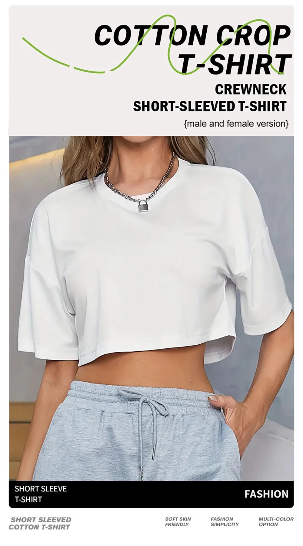 Schwarz Weiß S-3XL Kurzarm Herren Einfarbiges Bequemes Crop-Top Lässiges Lockeres T-Shirt Street-Sport-Oberteil Sommer Baumwolle Allzweckkleidung – Detail 1