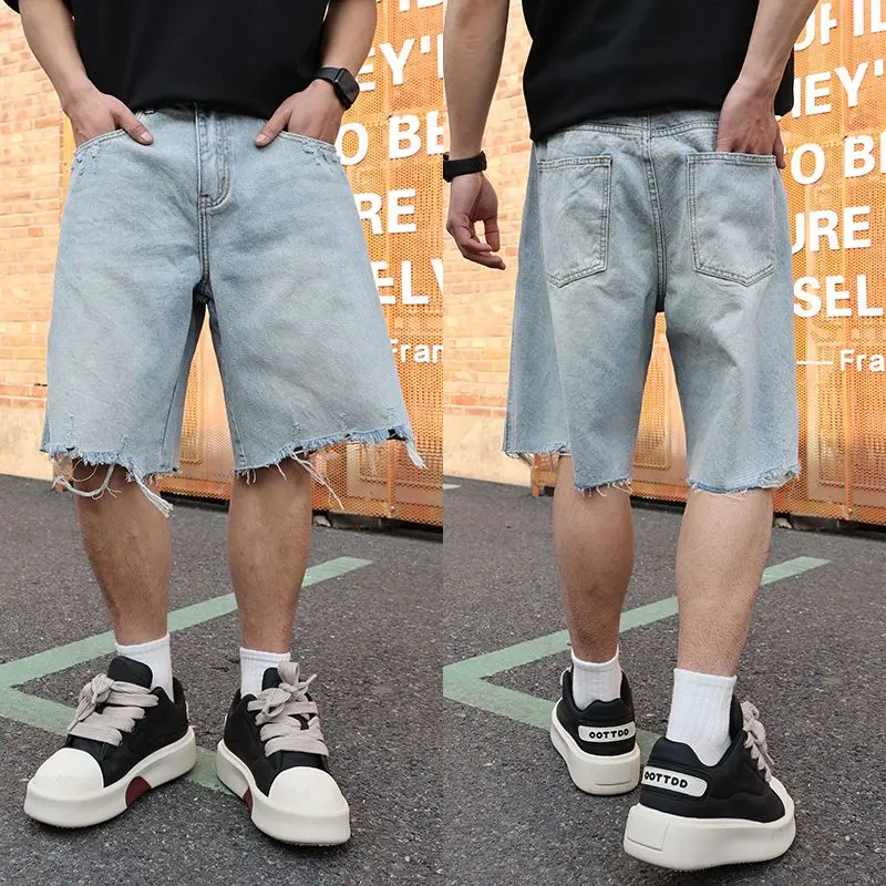 Man Shorts Summer Jeans Men American Casual Vintage Dime Denim Men's Blue Shorts Designer Japanese Harajuku Y2k 2000s Jean Tears