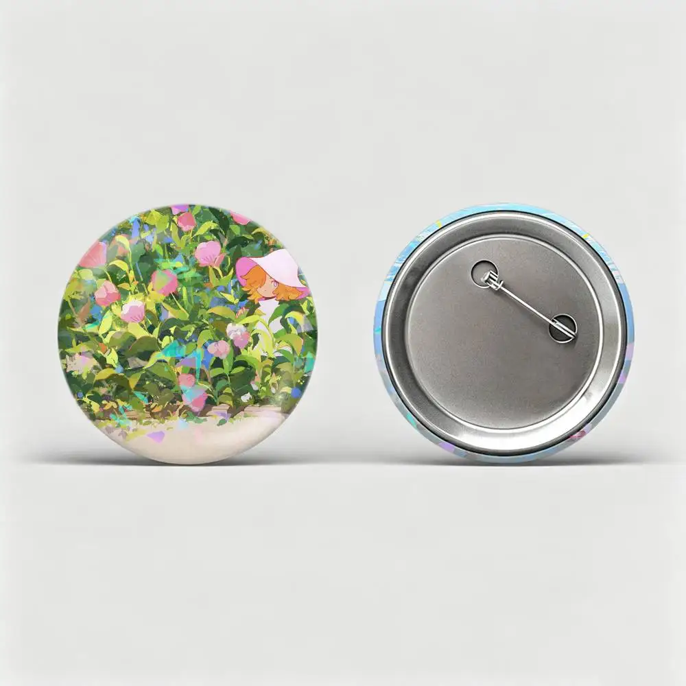 Cute M-Mengxuan Li ART  Custom Tinplate Round Button Badges Pins Brooches for Clothes Backpack