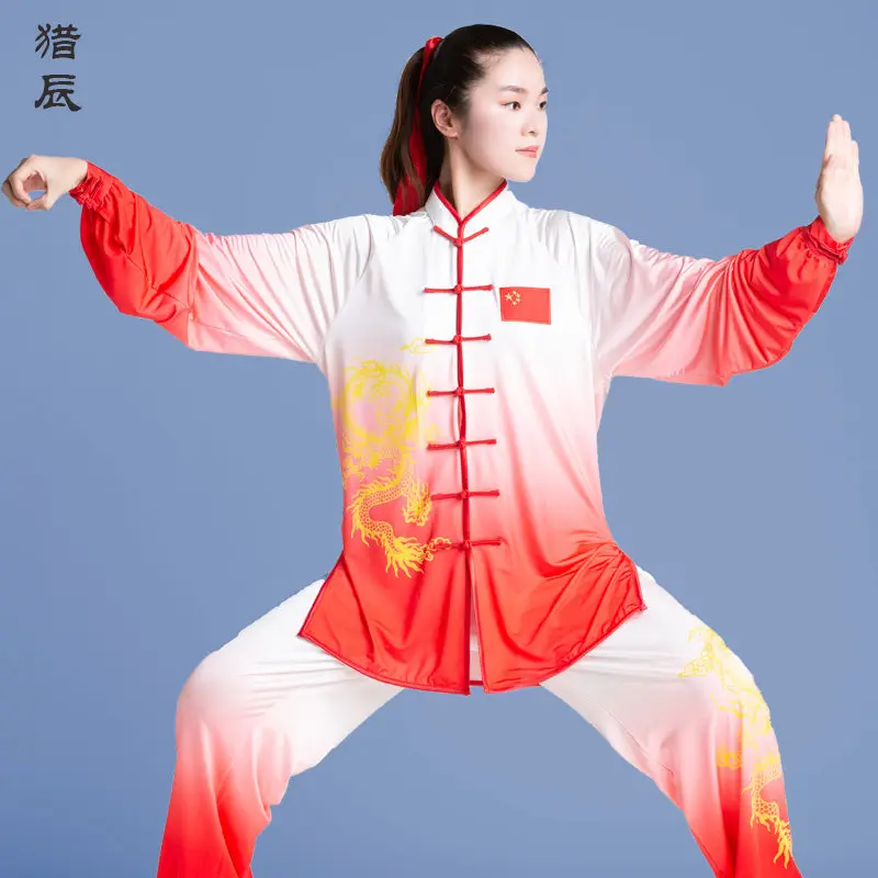Martial Arts Tai Ji Suit Women's Clothing 2025  Gradient Competition Performance Exercise Male Spring and Autumn Long