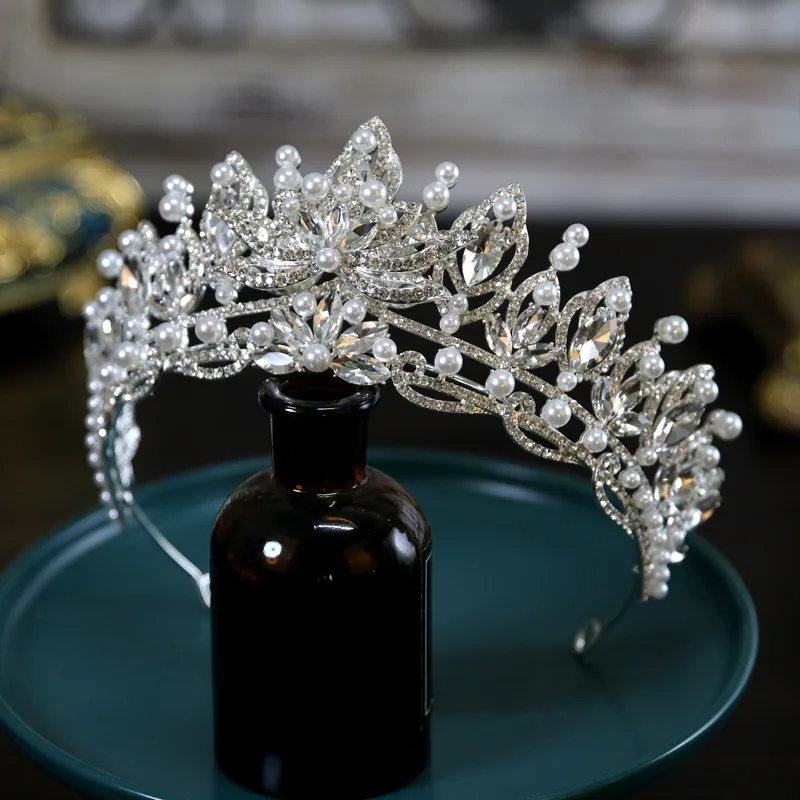 DIEZI Luxury Crystal Pearl Crown Bridal Hair Accessories Elegant Korean Queen Tiaras Diadem Girls Wedding Party Dress Headbands